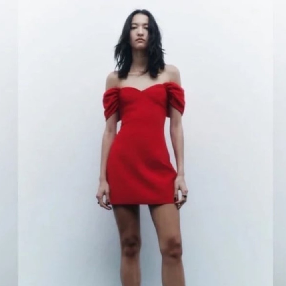 Zara Bold Red Off-Shoulder Mini Dress